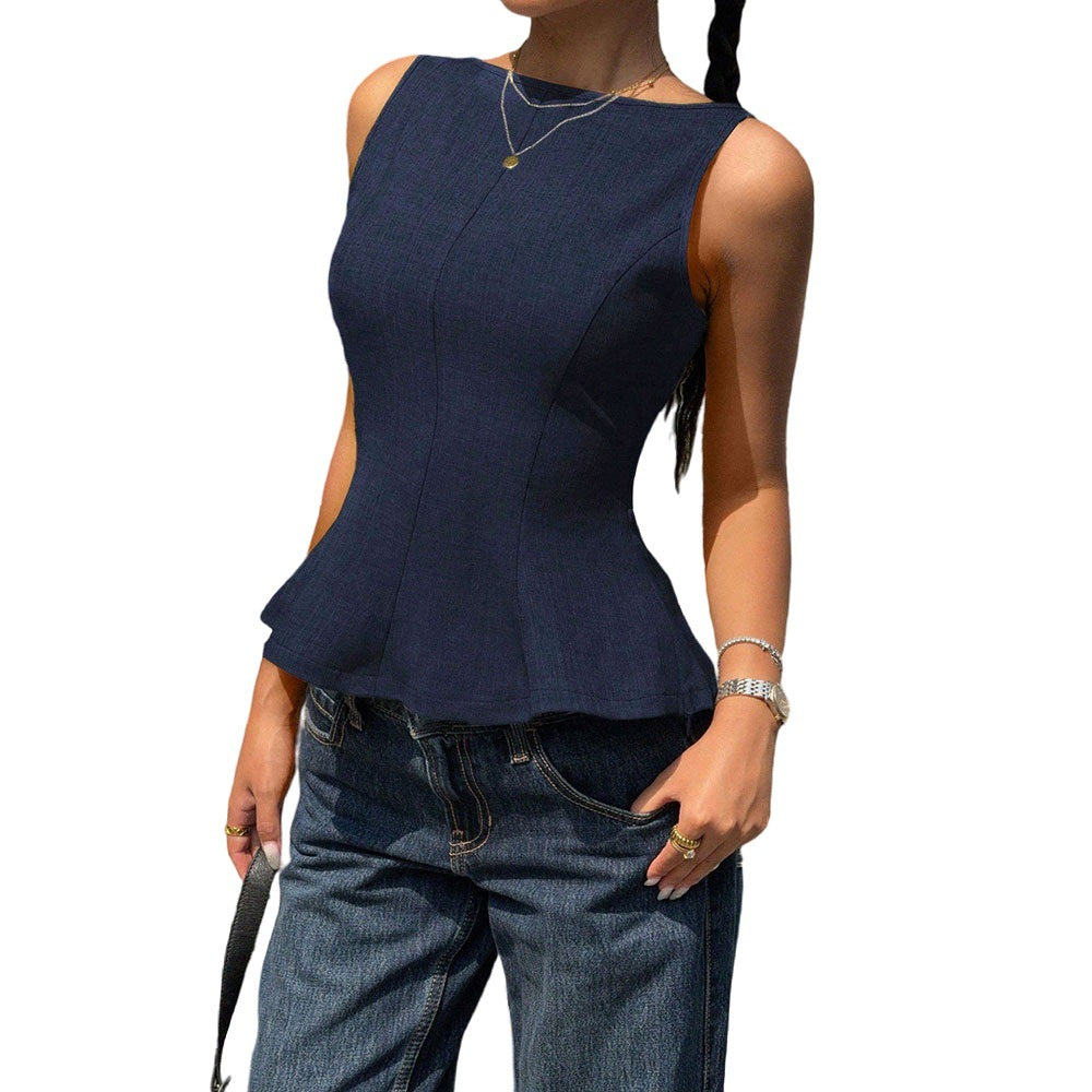 Damen mit Peplum Saum Ärmellos Eveloria