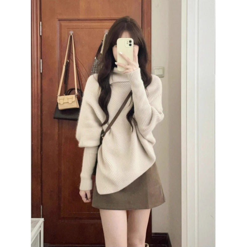 Damen Oversized Pullover Asymmetrischer Saum Eveloria