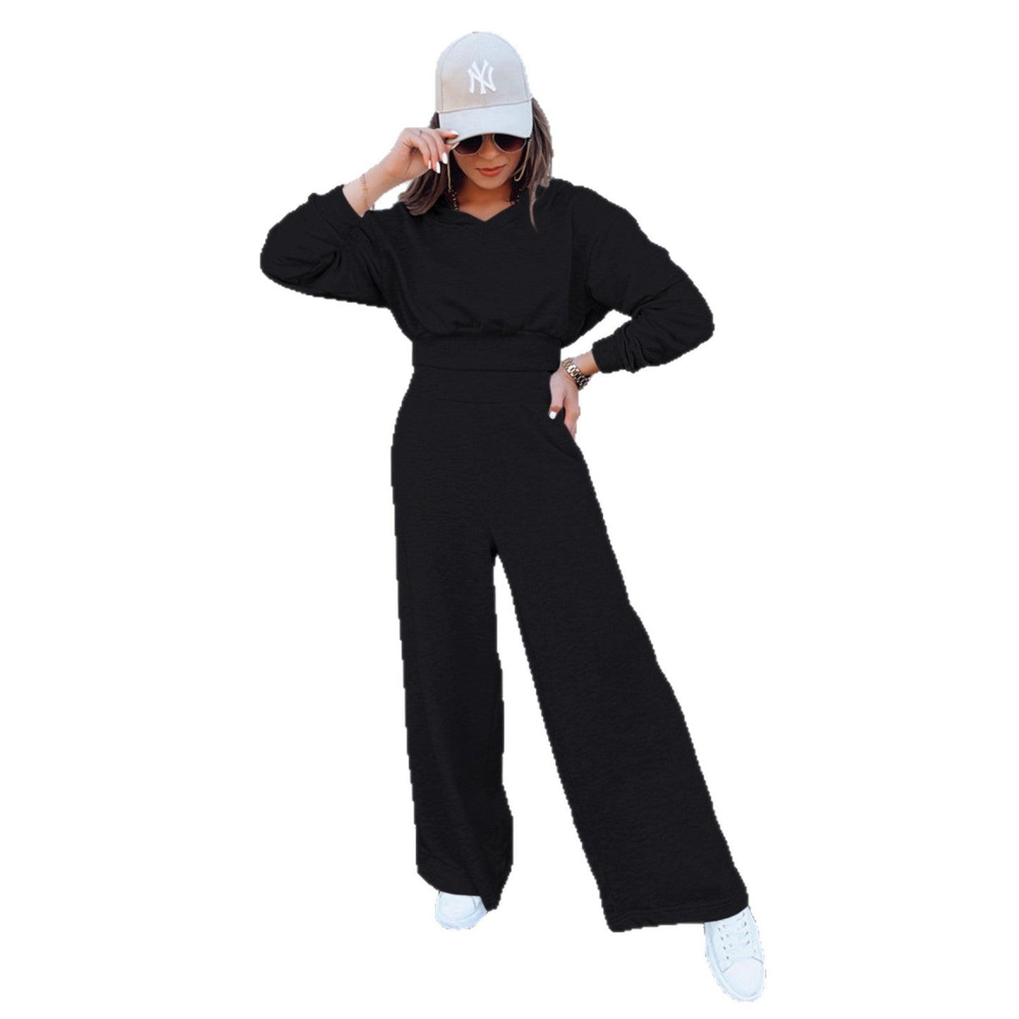 Damen Jumpsuit Weites Bein Kapuze Eveloria