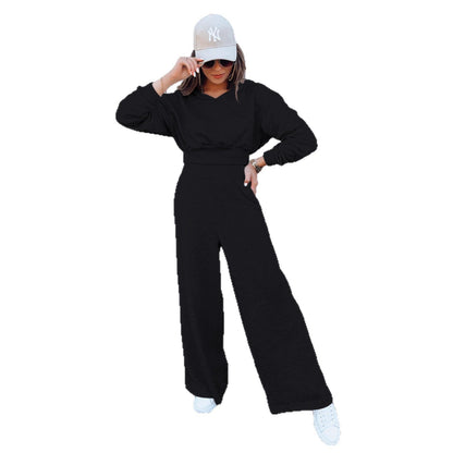 Damen Jumpsuit Weites Bein Kapuze Eveloria