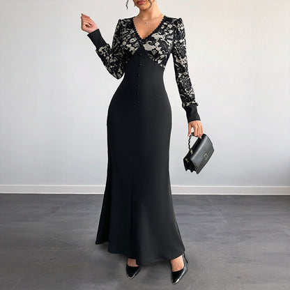 Damen Maxikleid Spitze Tailliert