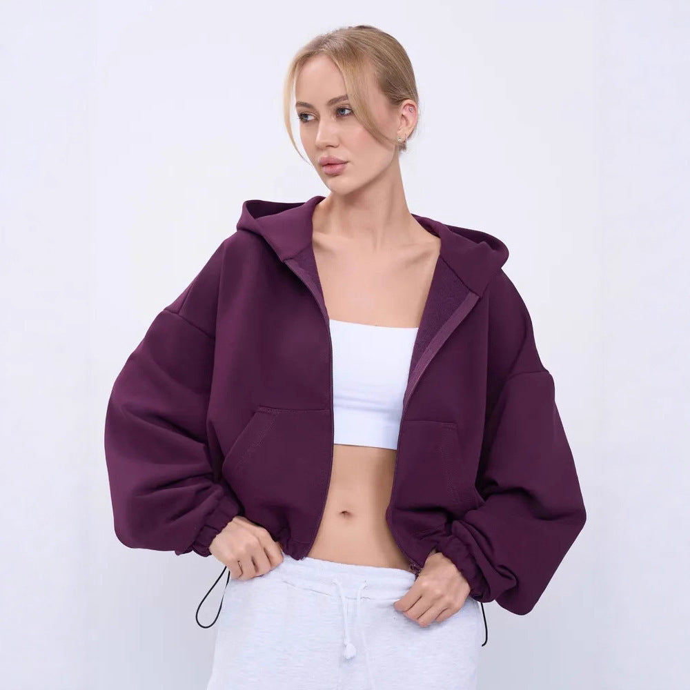 Damen Oversized Kapuzenpullover Reißverschluss Grau Eveloria