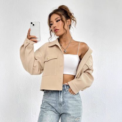 Damen Chino-Jacke Lässig Knopfdetails Praktische Taschen Beige
