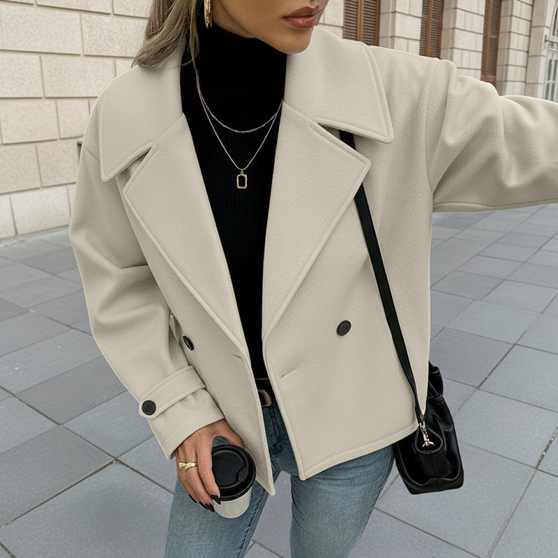 Damen Cropped Jacke Doppelter Knopfleiste Weit Schnitt