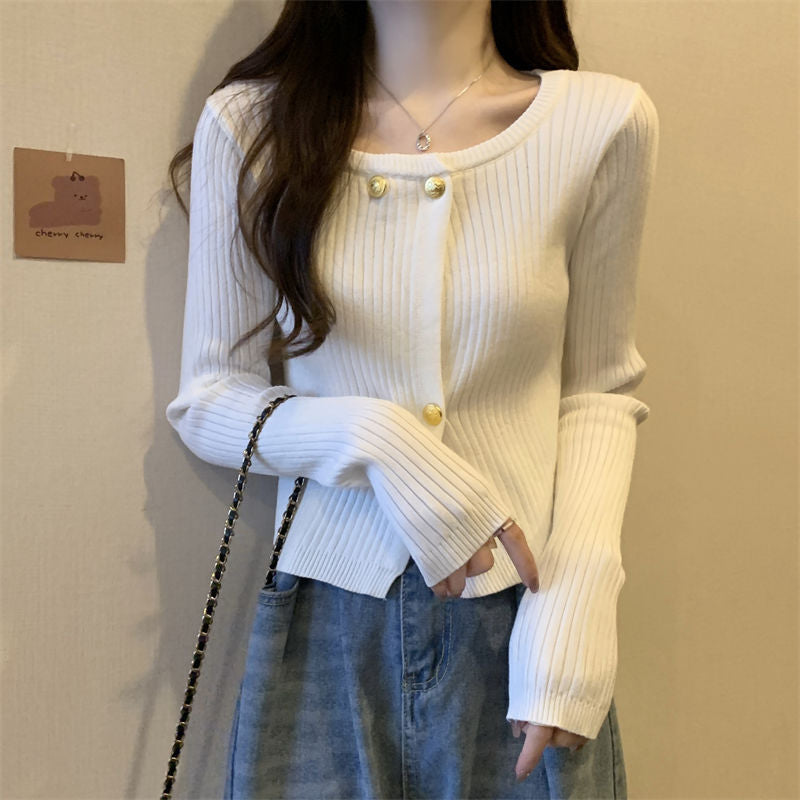 Damen Cardigan aus Strickstoff mit Knöpfen Dekorativ Grau