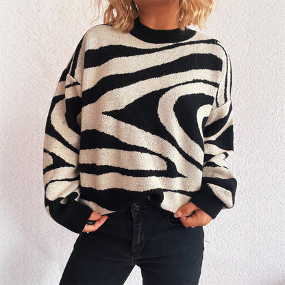 Damen Oversized-Pullover Zebra-Muster Kuschelfleece Grau - Eveloria