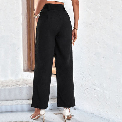 Damen Weite Hochbundhose Bindegürtel Eveloria
