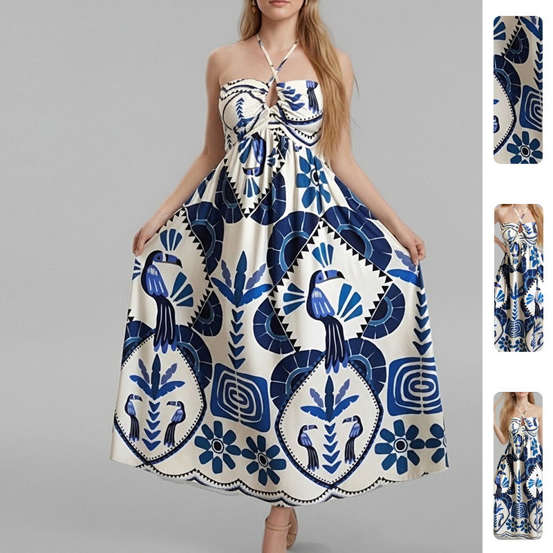 Damen Maxikleid Sommer Floraler Druck Bandeau Ausschnitt - Eveloria