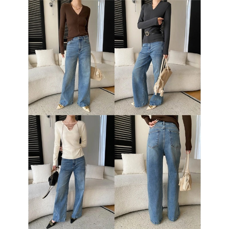 Damen Langarm-Oberteil V-Ausschnitt Rippstrick Elegant