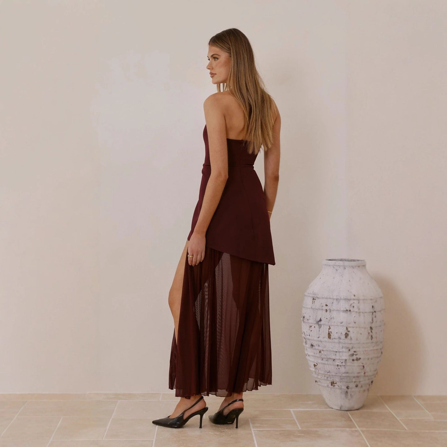 Damen Abendkleid Asymmetrischer Schnitt Schlitz Eveloria