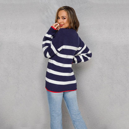 Damen Strickpullover Maritim Streifenlook Eveloria