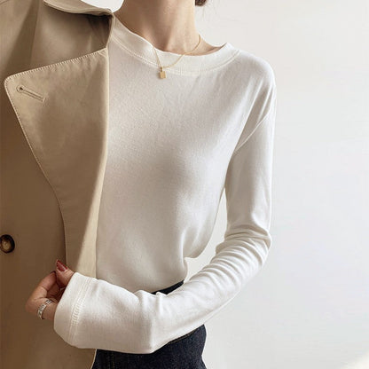 Damen Langarmshirt Feinestruktur Weiß Eveloria