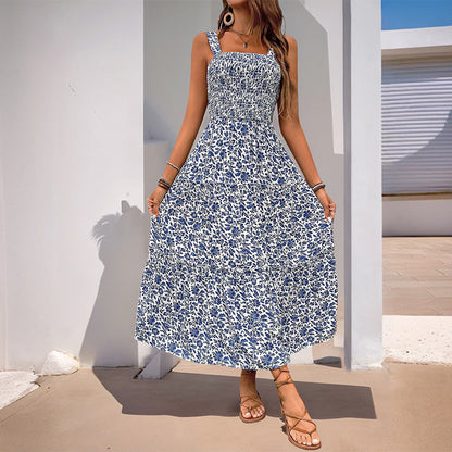 Damen Maxikleid Floralmuster Elastischer Taillengürtel