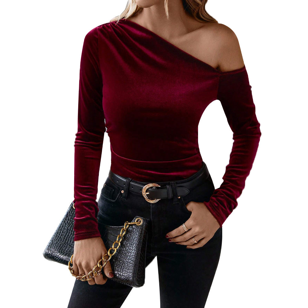 Damen Eleganter One-Shoulder-Bodysuit Samt
