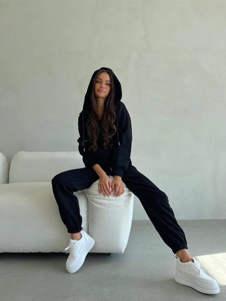 Damen Fleece-Jogginganzug mit Kapuze und Reißverschluss