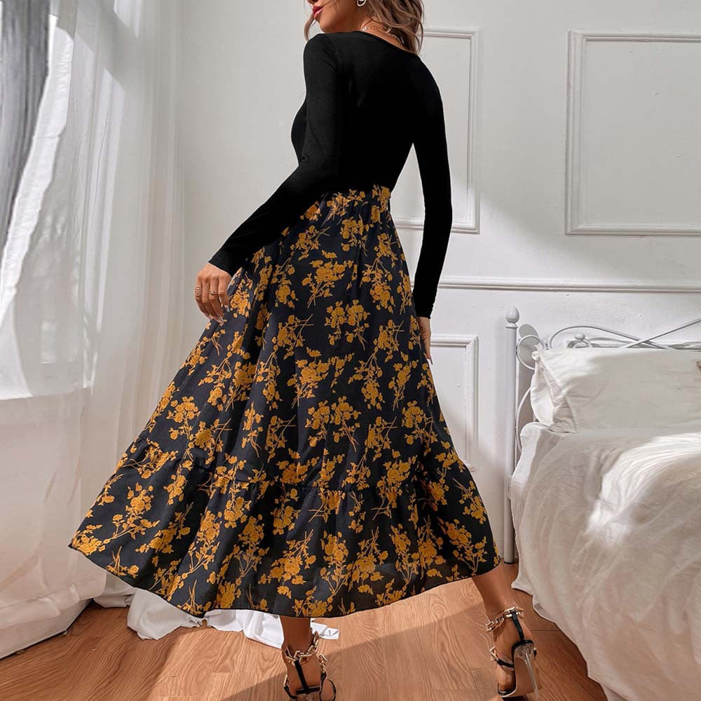 Damen Maxikleid V-Ausschnitt Floralmuster