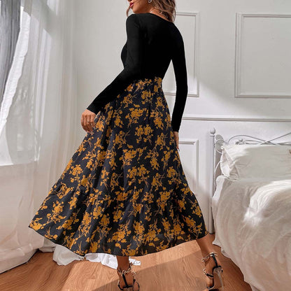 Damen Maxikleid V-Ausschnitt Floralmuster