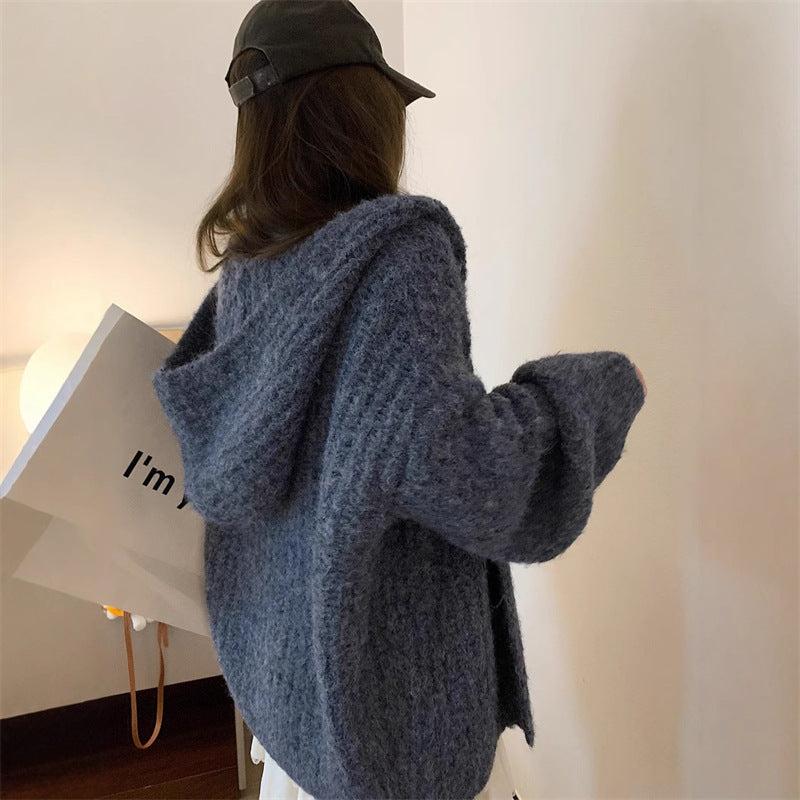 Damen Oversized Hoodie-Cardigan Kuschlig V-Ausschnitt Weite Passform