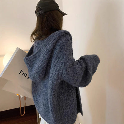 Damen Oversized Hoodie-Cardigan Kuschlig V-Ausschnitt Weite Passform