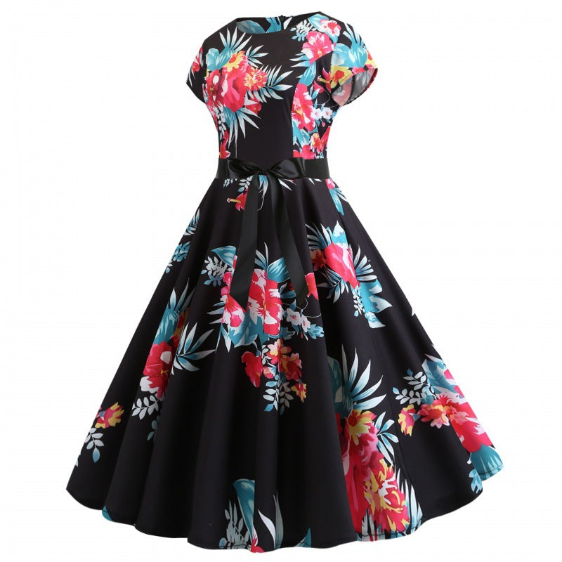 Damen Midikleid Floralmuster Tailliert Blumenmuster