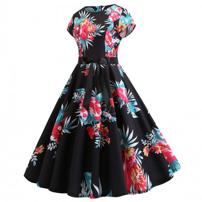 Damen Midikleid Floralmuster Tailliert Blumenmuster