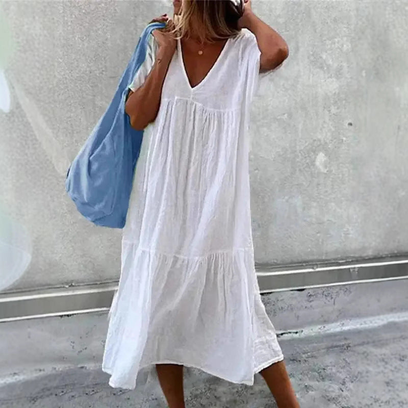 Damen Sommerkleid V-Ausschnitt Voluminöser Rock Eveloria
