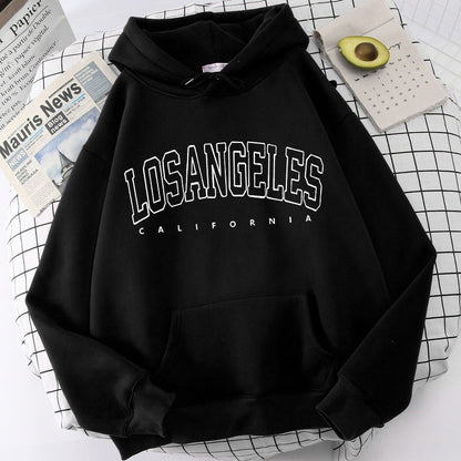 Damen Kapuzenpullover Weiter Schnitt Los Angeles Print Schwarz - Eveloria