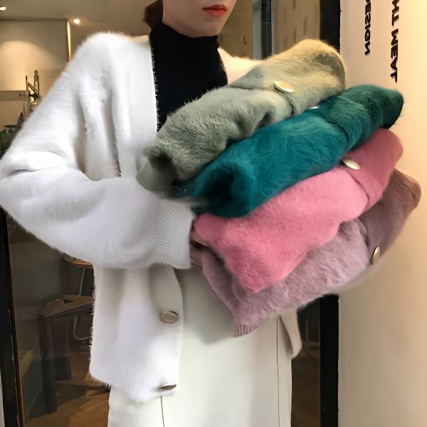 Damen Strickjacke Kuschelig Große Knöpfe Eveloria - Eveloria
