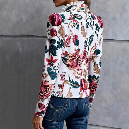 Damen Blazer Florales Design Rüschendetails Eveloria