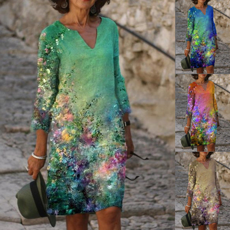 Damen Sommerkleid V-Ausschnitt Bunt Eveloria - Eveloria