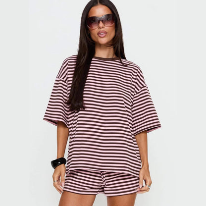 Damen T-Shirt Gestreift Rundhals locker Eveloria