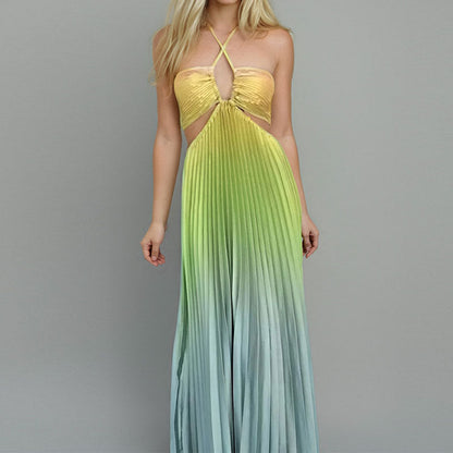 Damen Maxikleid Plissee mit tiefem Ausschnitt