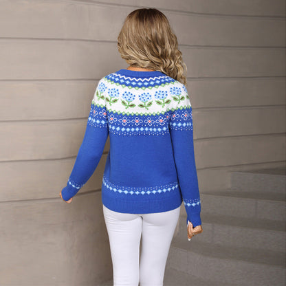 Damen Pullover Florales Jacquard-Muster Eveloria
