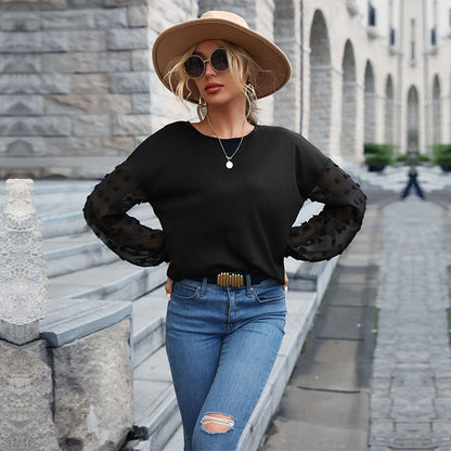 Damen Oberteil transparente Puffärmel strukturiertes Design Eveloria