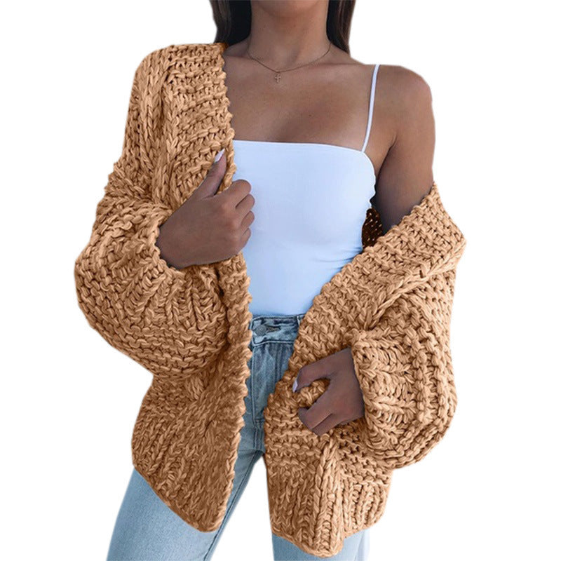 Damen Grobstrick-Cardigan Oversized Lässig Beige