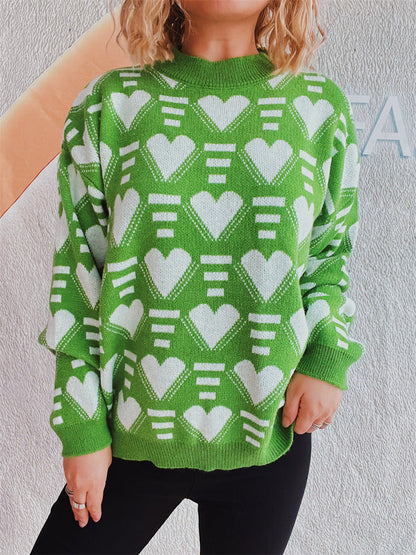 Damen Oversized-Pullover Herz-Muster Kuschel-Fleece Grau