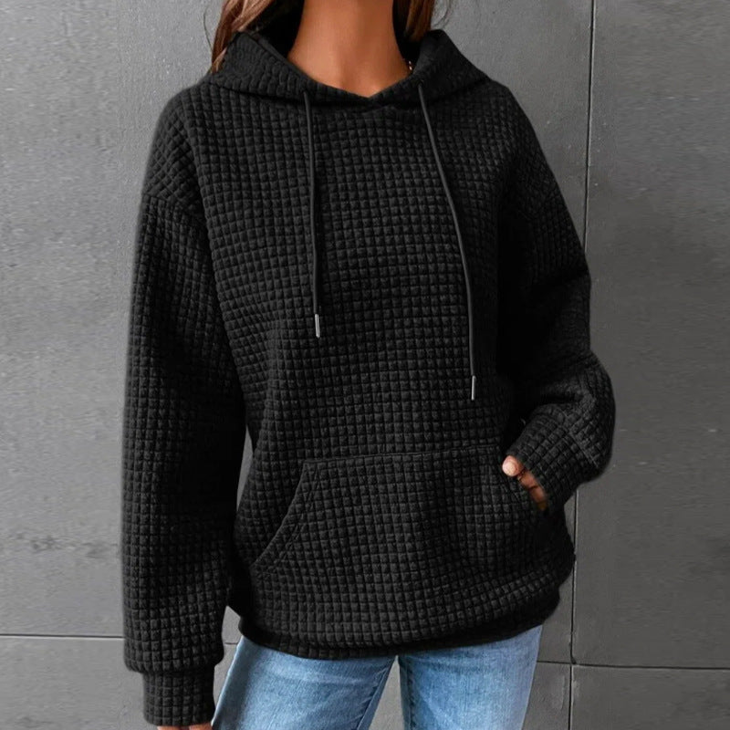 Damen Kapuzenpullover Waffelstruktur mit Kängurutasche Lässig Beige