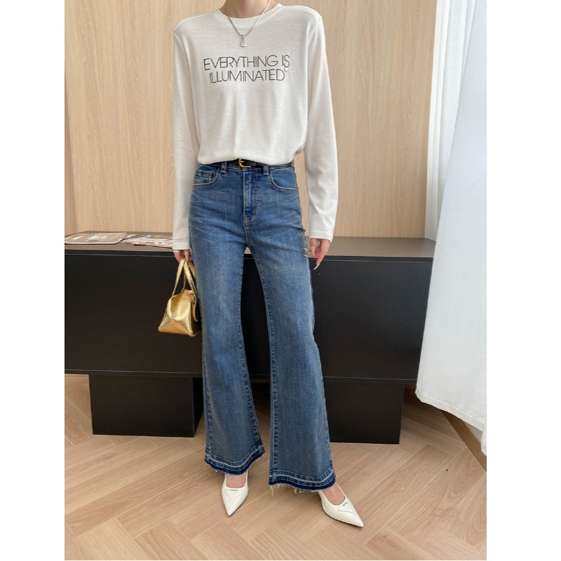 Damen High-Waist Flare Jeans mit Dekor Nähten Eveloria