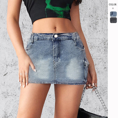 Damen Jeans Minikleid Abnehmbares Reißverschluss Schwarz Eveloria - Eveloria