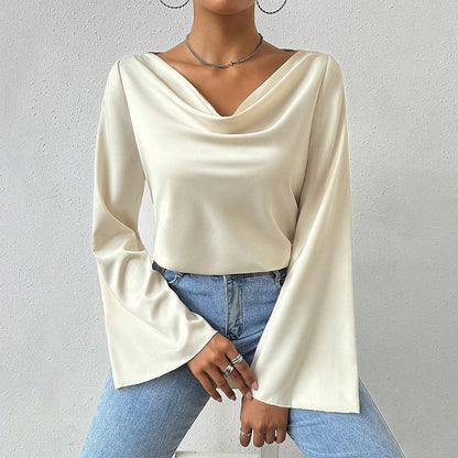 Damen Bluse Langärmlig Wasserfallausschnitt Eveloria