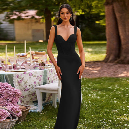 Damen Maxikleid tiefes V mit Taillierung Eveloria