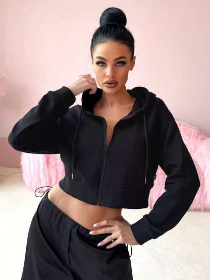 Damen Kapuzenjacke Cropped Reißverschluss Eveloria