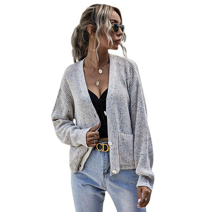 Damen Strickcardigan Bunt Lässig Mit Taschen