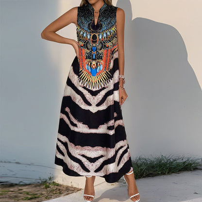 Damen Maxikleid Kunstapplikation Tiermuster Schwarz - Eveloria
