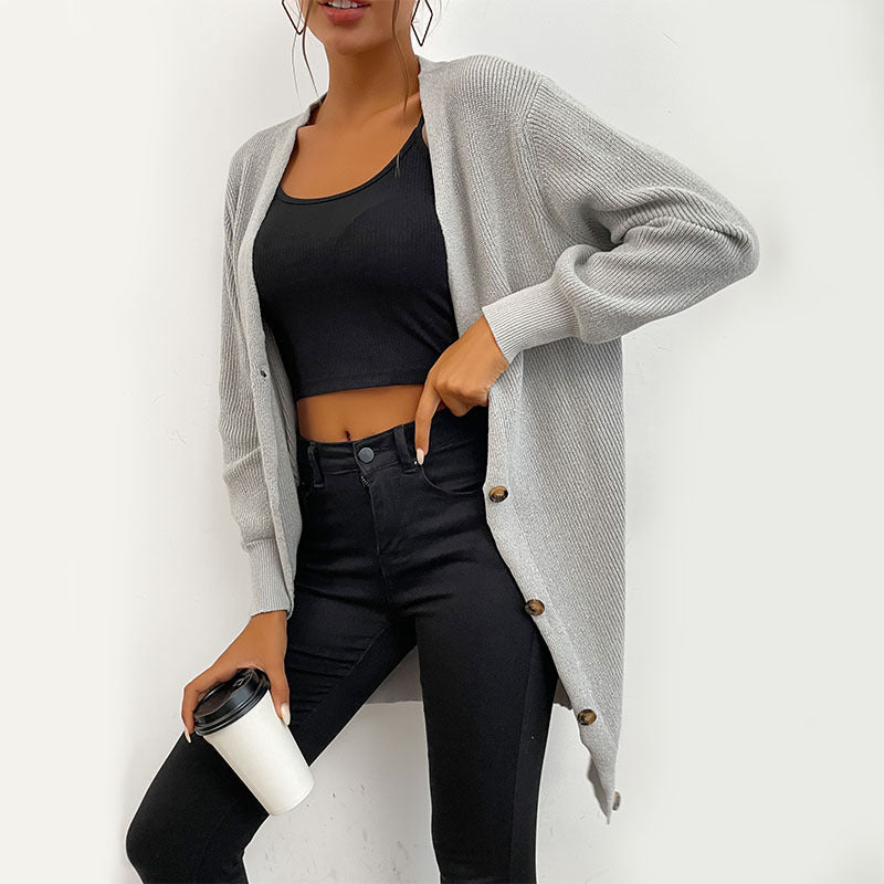 Damen Strickjacke Modernes Design Durchgehende Knopfleiste Beige