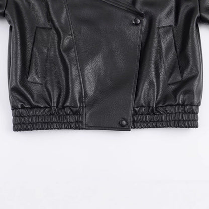 Damen Kunstlederjacke Elegant Revers Eveloria