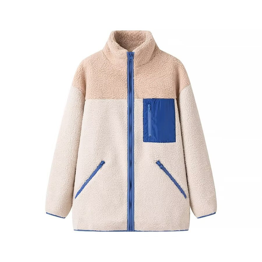 Damen Fleecejacke Hochkragen Praktische Taschen Grau Eveloria