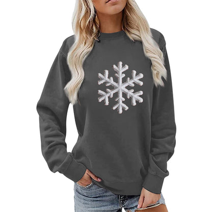 Damen Sweatshirt Schneeflockenmotiv Lässig Grau Eveloria