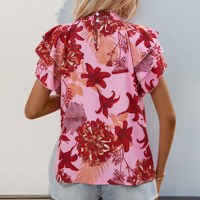 Damen Bluse mit Rüschendetails und floralem Muster