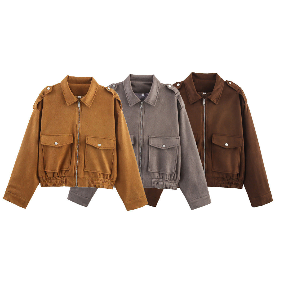 Damen Outdoorjacke Lässig Reißverschluss Große Taschen Schwarz - Eveloria